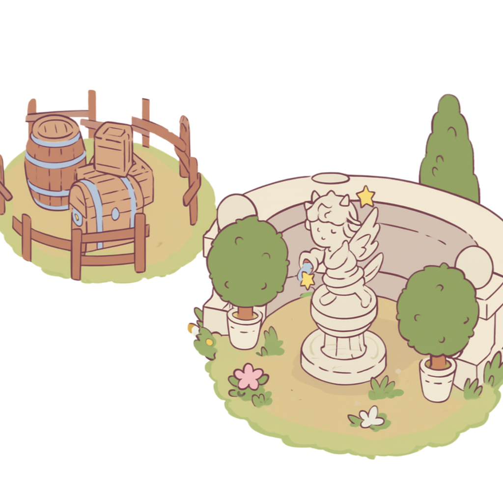 Пустой участок и статуя звездного кота-ангела (Empty lot and starry angel cat statue)